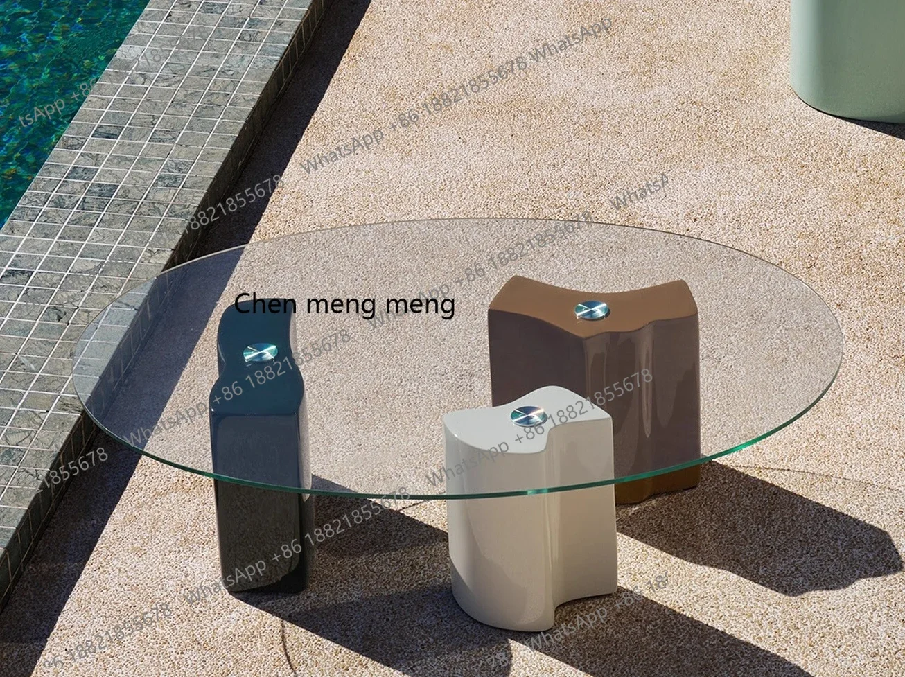 

cc182Light luxury high-end coffee table design retro wind tempered glass coffee table combination