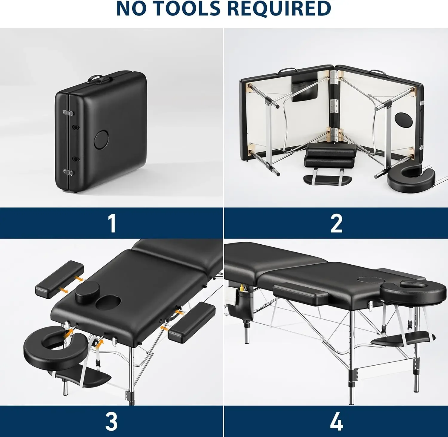 Massage Table Portable, 2-Fold Lash Bed with Side Pocket, Adjustable Height, Sturdy Aluminum Frame, Esthetician Spa