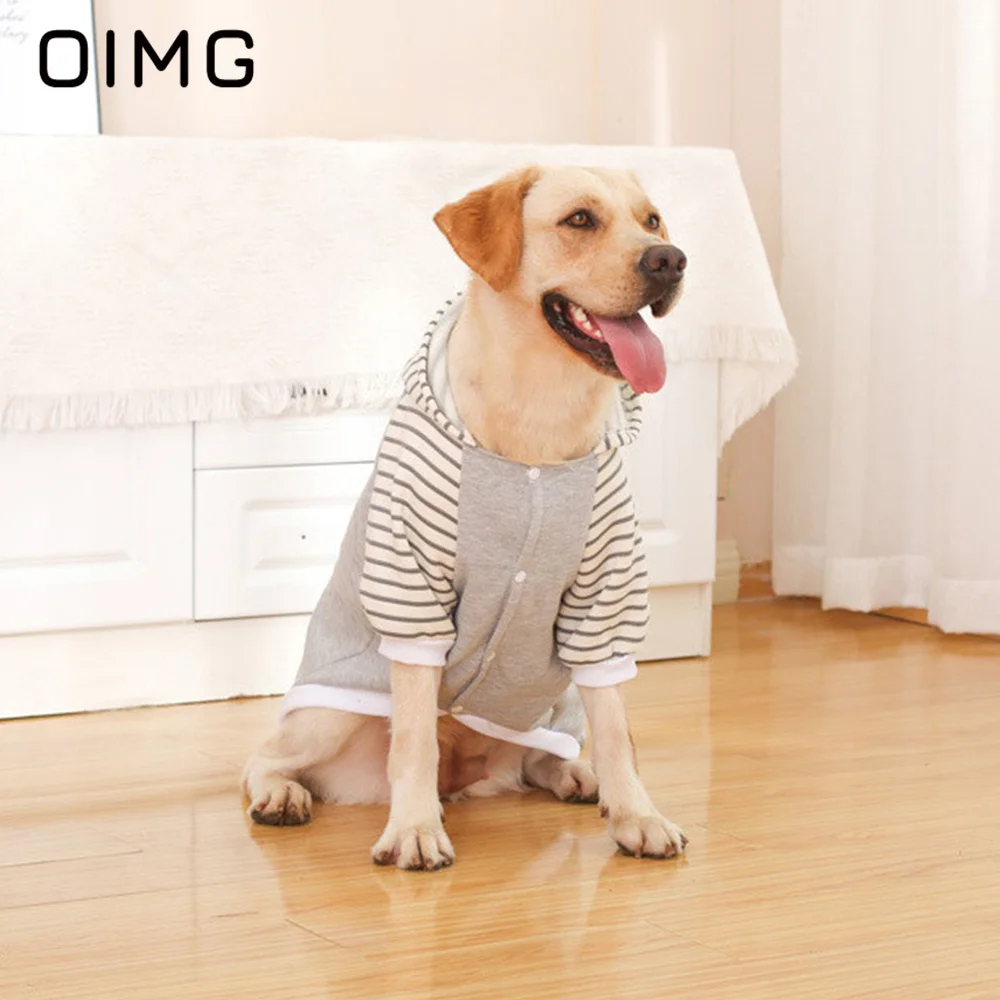 OIMG Autumn Winter Small Medium Large Dogs Hooded Sweater Warm Labrador Golden Retriever Shiba Inu Hoodie Stripe Pet Dog Clothes