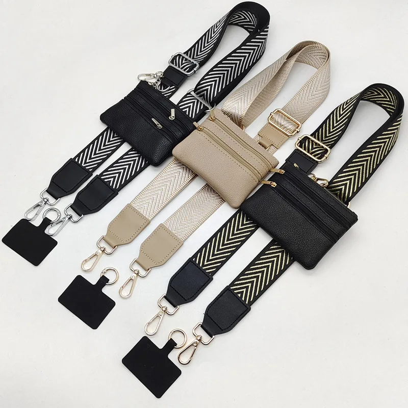 Versatile Adjustable Women's Bag Personalized Wide Oblique Span Strap with Bag Mobile Phone Strap Gasket Circle Lanyard