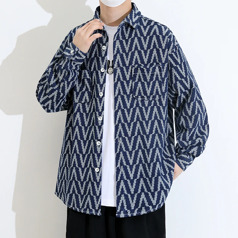 

Retro Waed Denim Long Sve irt Men's Casual Loose Outerwear Jaet Trendy Cotton Polyester Blend Autumn Spring irt