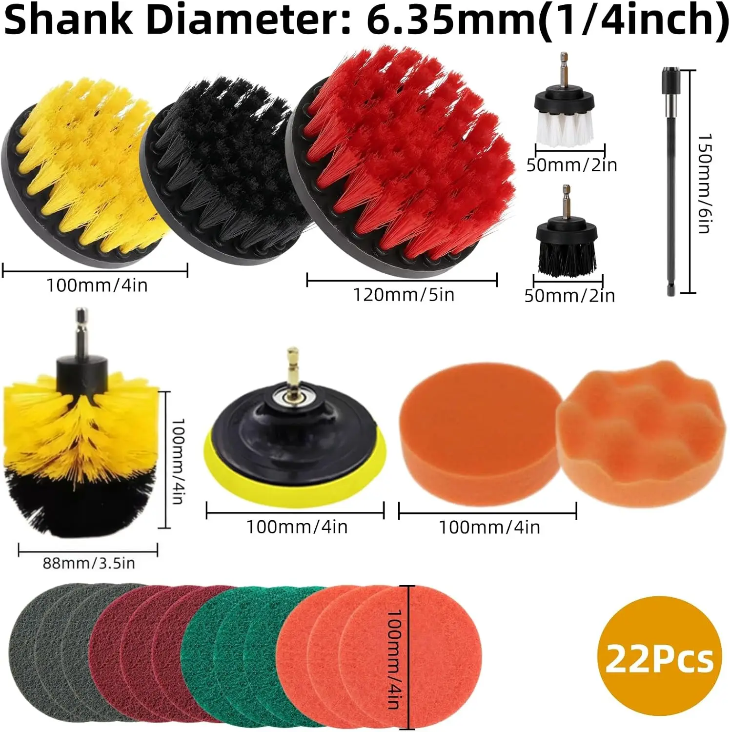 22Pcs Drill Brush Attachment Set Power Cleaning Scrub Brushes Scrub Pads & Sponge with Extension Rod for Bathroom Tub Tile Grout Cars Kitchen Surface Cleaning