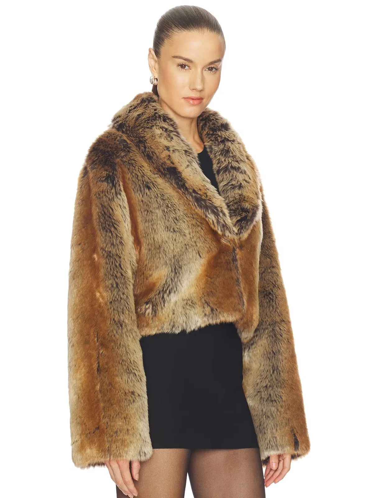 DFDG Women 2026 Wide Lapel Faux Fur Cropped Jacket Long Sleeve Fluffy Plush Warm Winter Luxury Nightclub Streetwear Coat Fur