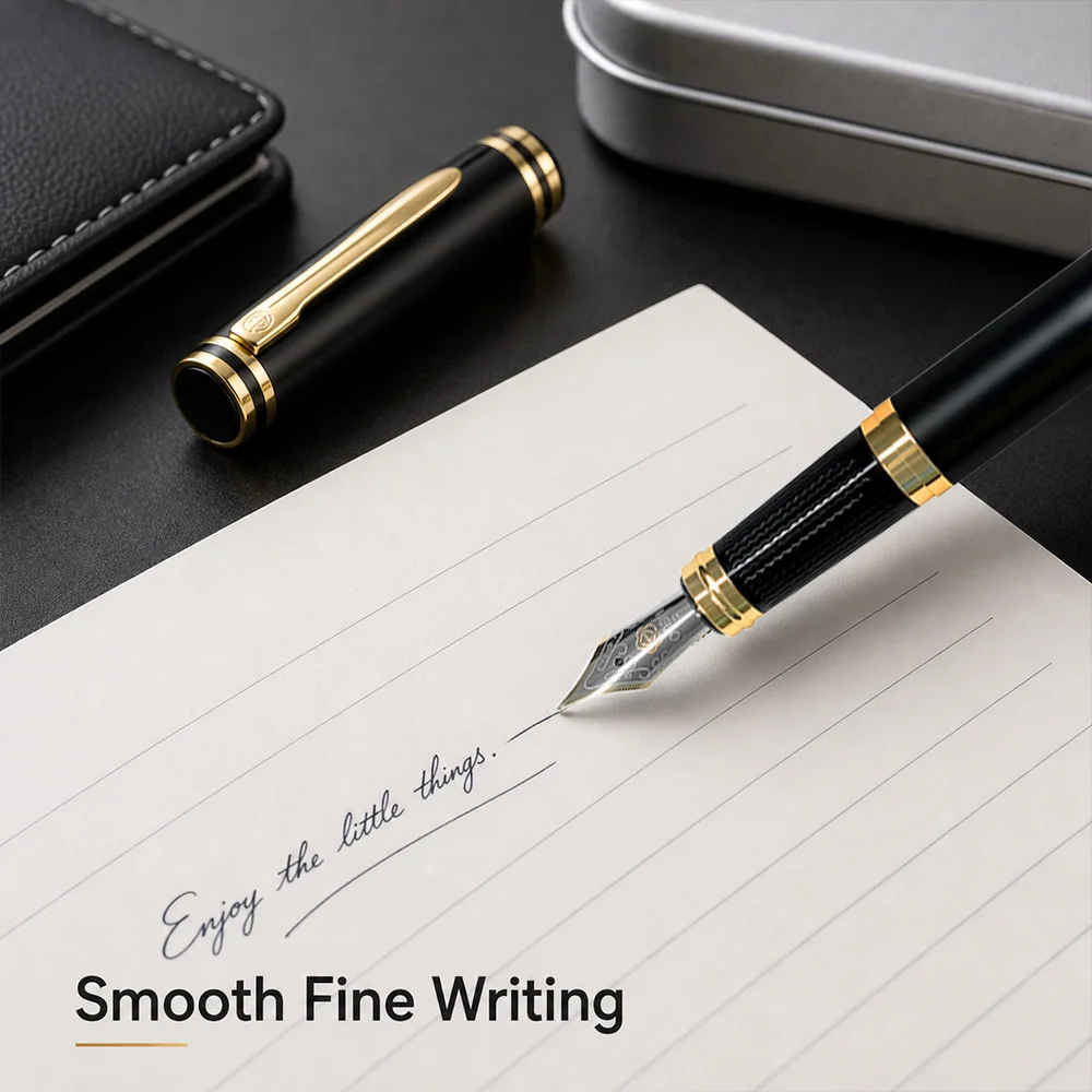 Hero 6177 All Metal Fountain Pen Plasma Gold Electroplated Auto Baking Paint Finish 0.5mm Fine Iridium Nib Smooth Writing