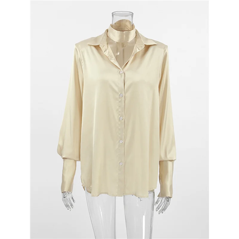 Koszule damskie ASDS-Satin Silk zapinane na guziki, koszule wizytowe, bluzki z długim rękawem, koszule damskie