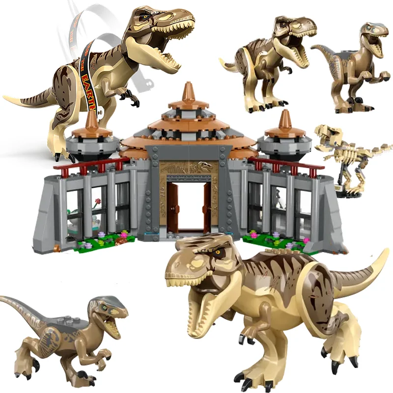 Jurassic Series Building Blocks Visitor Center: T. rex & Raptor Attack Children's Holiday Gifts Assembling Dinosaur Toys