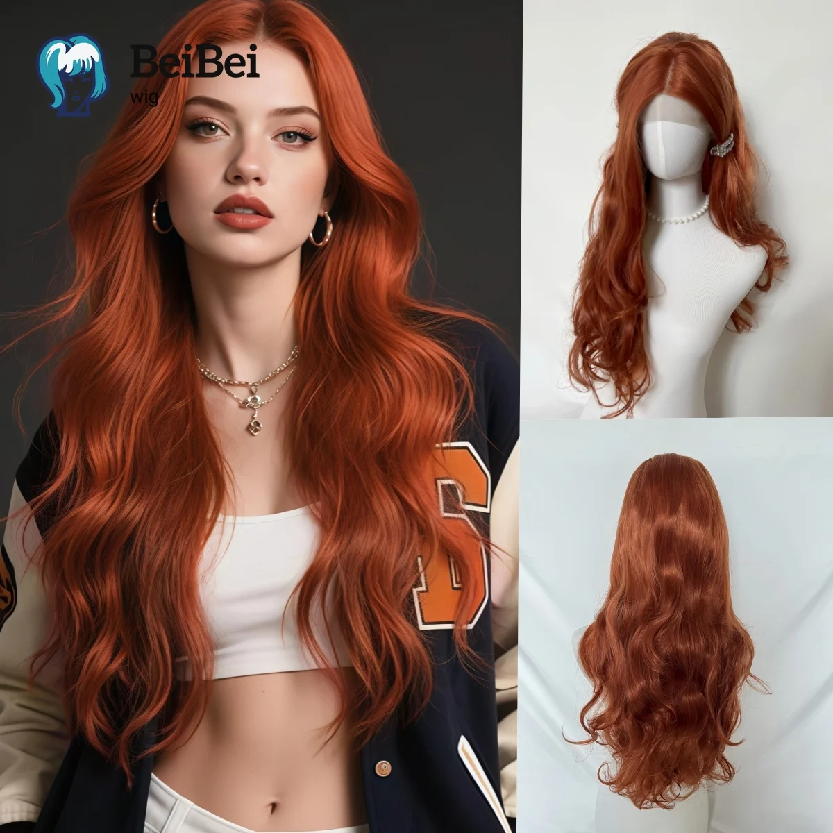 

13*4 Long Ginger Wavy Wigs for Women Orange Synthetic Lace Front Wigs Heat Resistant Fiber for Girls Cosplay Party Use 26 Inch