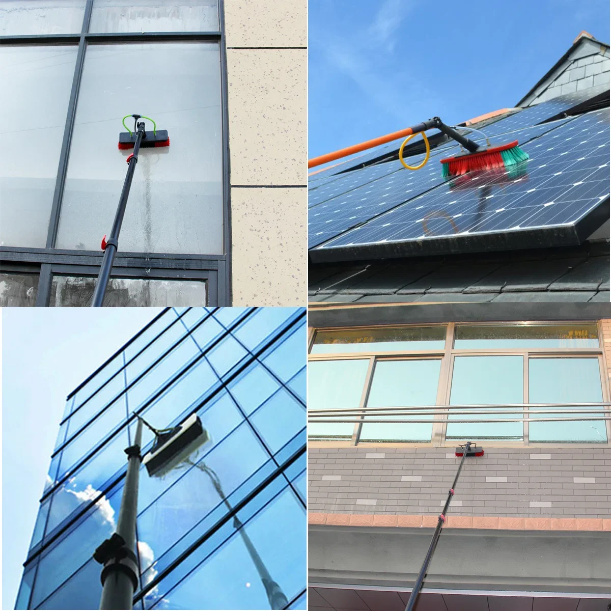 Solar Panel Cleaning Water Fed Pole Telescopic Carbon Hybrid Pole with Brush Squeegee Solar Panel Cleaner