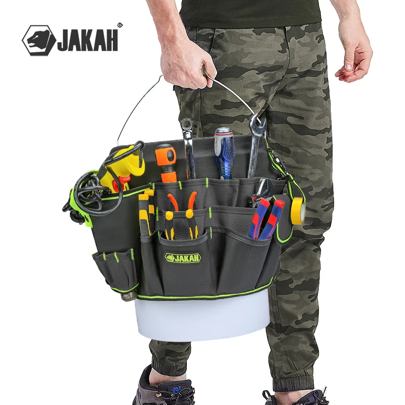 Jakah Large Capacity Multifunctional Hardware Tool Bucket Bag - Durable Repair Tool Organizer with Paint Bucket Compatibility