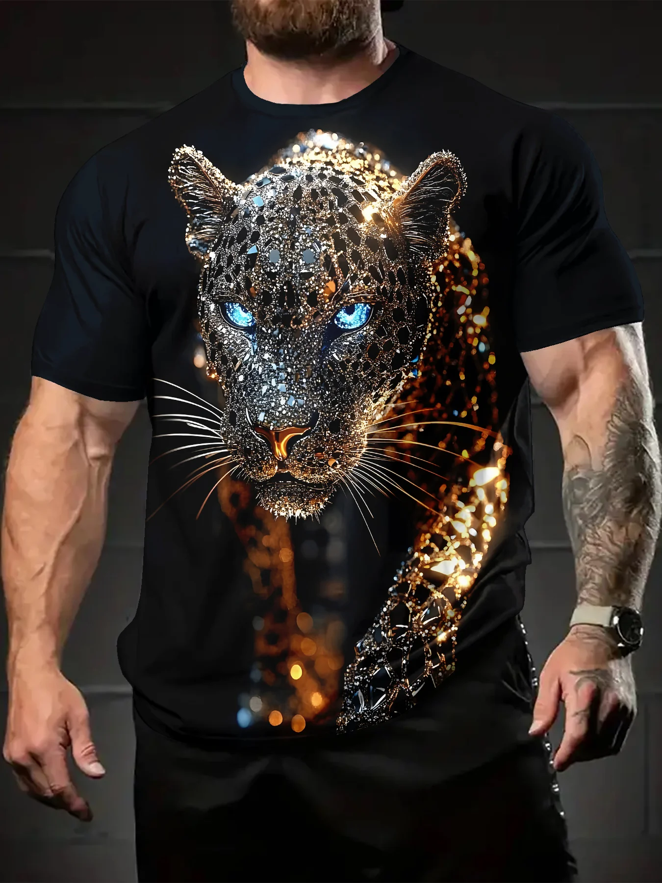 2026 Men's Sports Street Trend Domineering Classic Printglitter Leopard Print T Shirt Vibrant Red Casual Women Men Child Tees