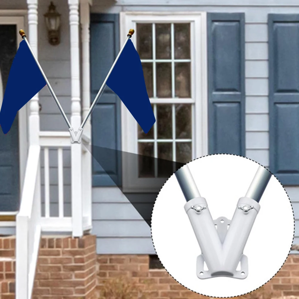 1PCS Heavy Duty V Shape Wall-mounted Flagpole Fixed Bracket Aluminum Alloy Wall Flag Holder Double Hole Bracket Flag Mount