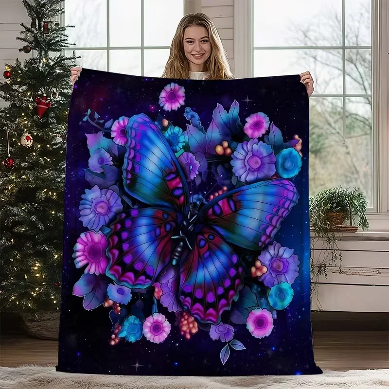 Celestial Moon Moth Wildflower Blanket Dark Starry Night Print Soft Cottagecore Boho Home Decor Blanket For Bedroom Dorm