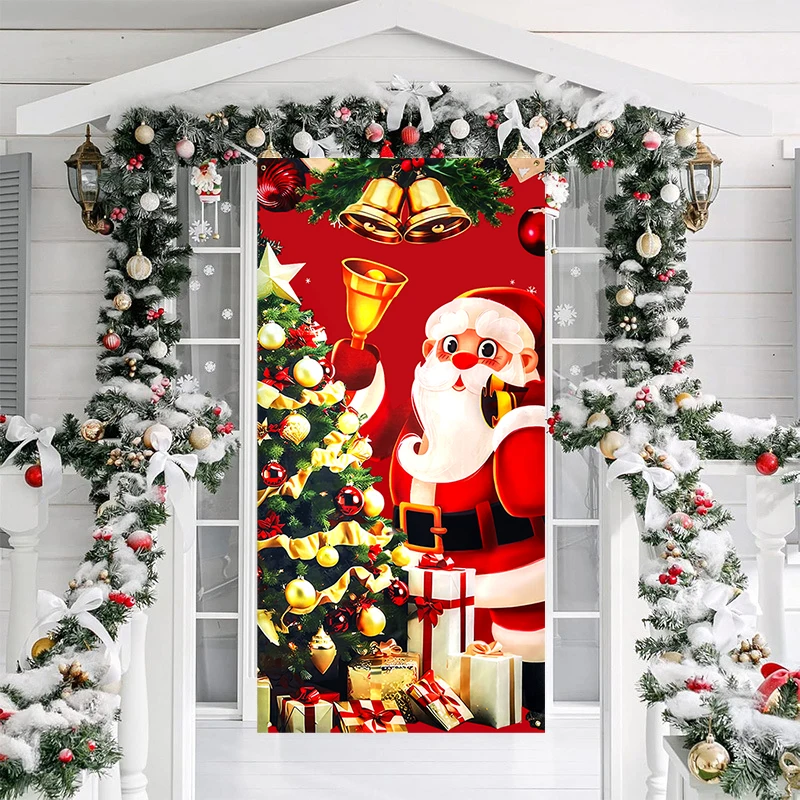 2024 Christmas Door Curtain Decorations for Home Indoor Outdoor Kids Room Santa Claus Xmas Tree Ornament 2025 New Year Gifts