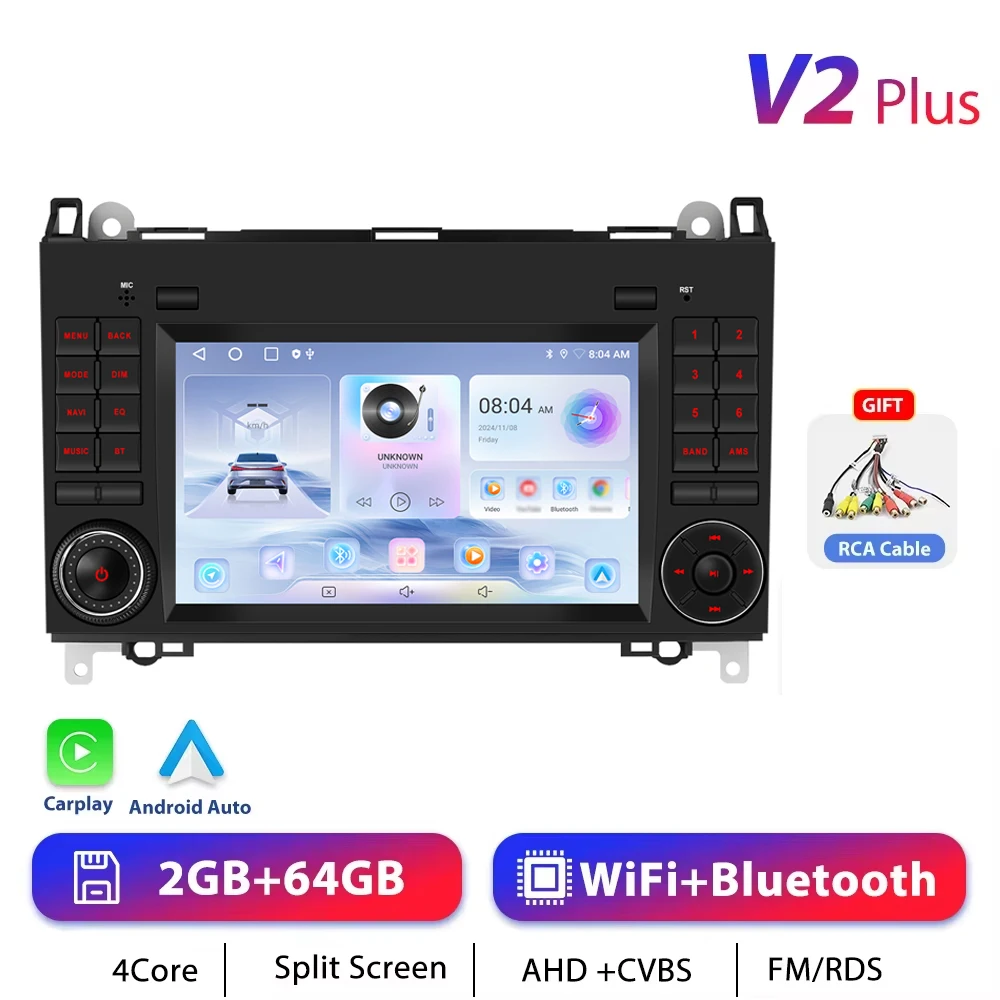 Podofo CarPlay Android Radio Voor Benz B200 W245 W169 2004-2012 Viano VITO W639 2006-2016 Auto intelligente Systeem 2din Autoradio