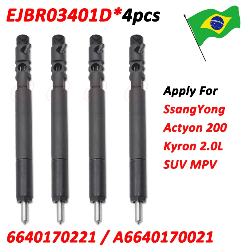 4pcs EJBR03401D Diesel Fuel Injector 6640170221 Spray Nozzle A6640170021 FOR Ssangyong Actyon 200 Kyron 2.0L SUV MPV