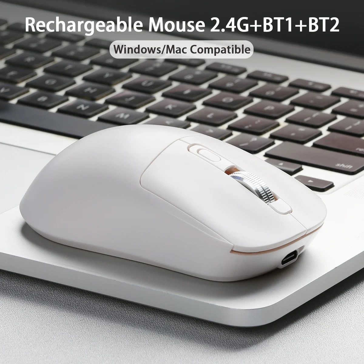 Wireless Mouse Bluetooth-Compatible Gaming Mouse (Tri-Mode: BT1/BT2+2.4Ghz) Ergonomic Rechargeable Mice for PC/Laptop/Macbook
