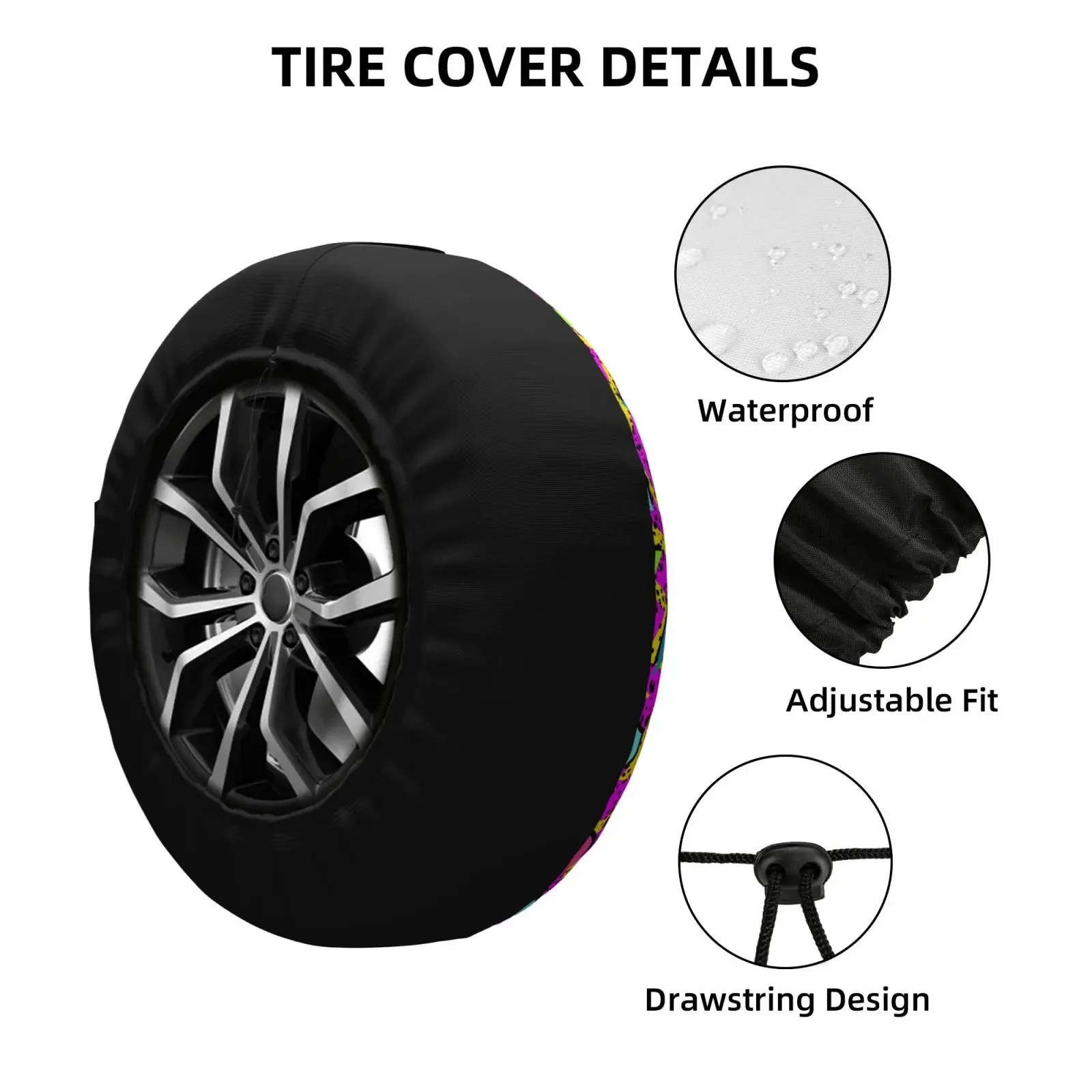 90s Retro Geometric Pattern Tire Cover Custom 80s Memphis Style Spare Wheel Protector 4x4 SUV