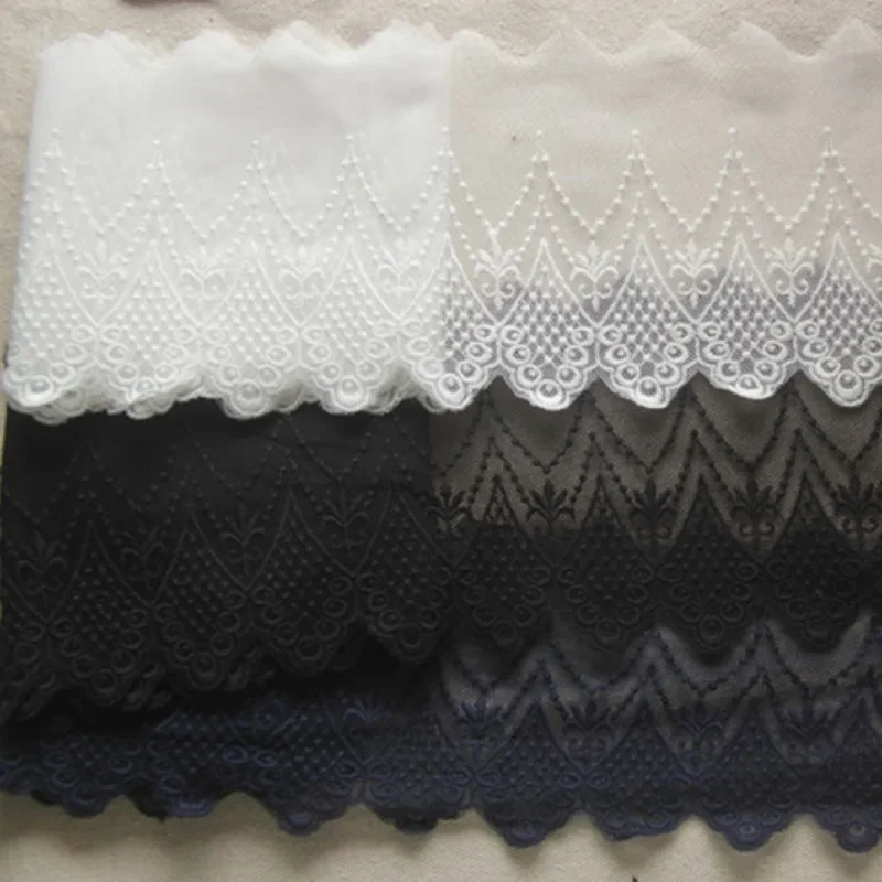 

Вышитые кружевные ткани для женской одежды, кружевная отделка, белая, черная, темно-синяя хлопчатобумажная ткань, красивая, сделай сам, ширина 9 см, 2 ярда