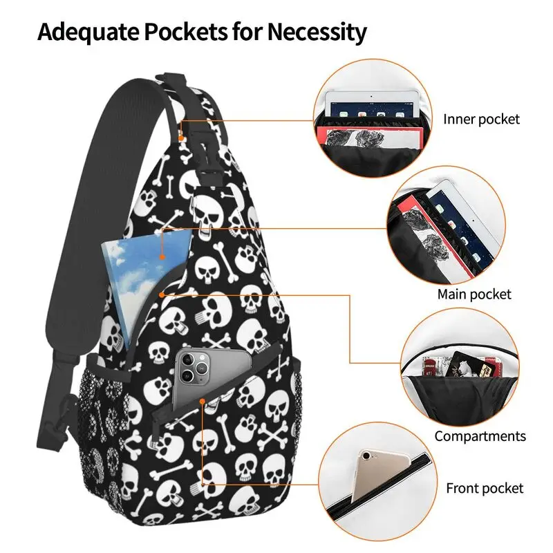 Mochila Crossbody Sling para homens, esqueleto de horror, caveira gótica de morte, bolsa de ombro para viajar, mochila personalizada