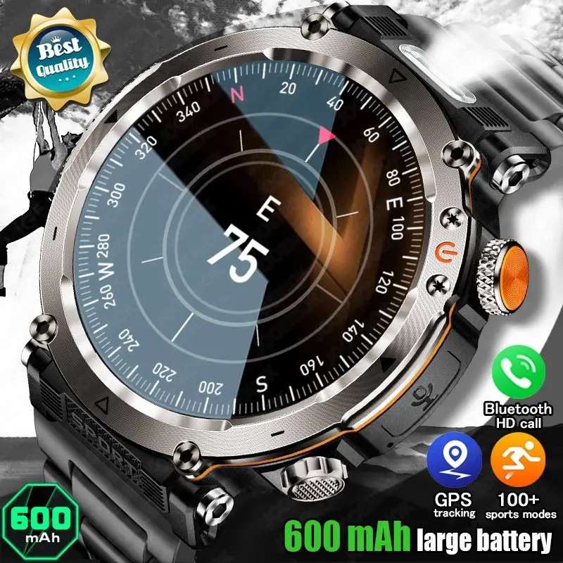 For Huawei Xiaomi New Smart Watch 2024 600mAh Flashlight Compass Bluetooth Call Sport Health Monitoring Smartwatches Men Wommen