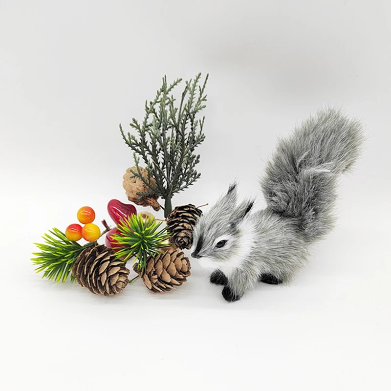 Simulation Squirrel Animal Figurines Miniatures Artificial Fake Squirrel Garden Tree Ornaments Home Christmas Table Decoration