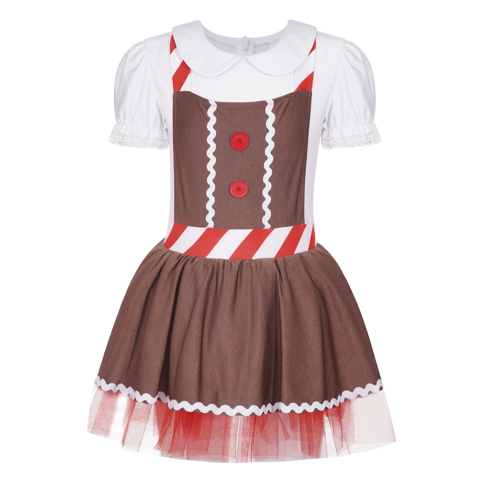 

Kids Girls Christmas Gingerbread Man Costume Cross Suspenders Apron Striped Tutu Dress Bodysuit Halloween Xmas Cosplay Costume