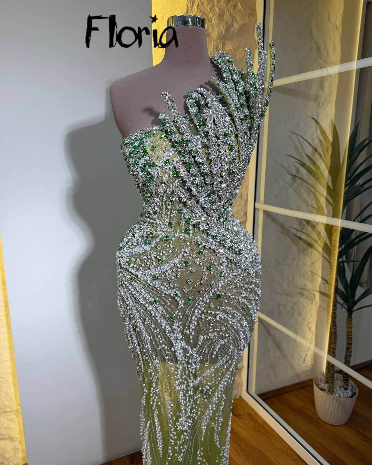 

Mint Green One Shoulder Sleeveless Evening Dress with Fringe Tassels Beaded Mermaid Wedding Engagment Party Gowns Customized