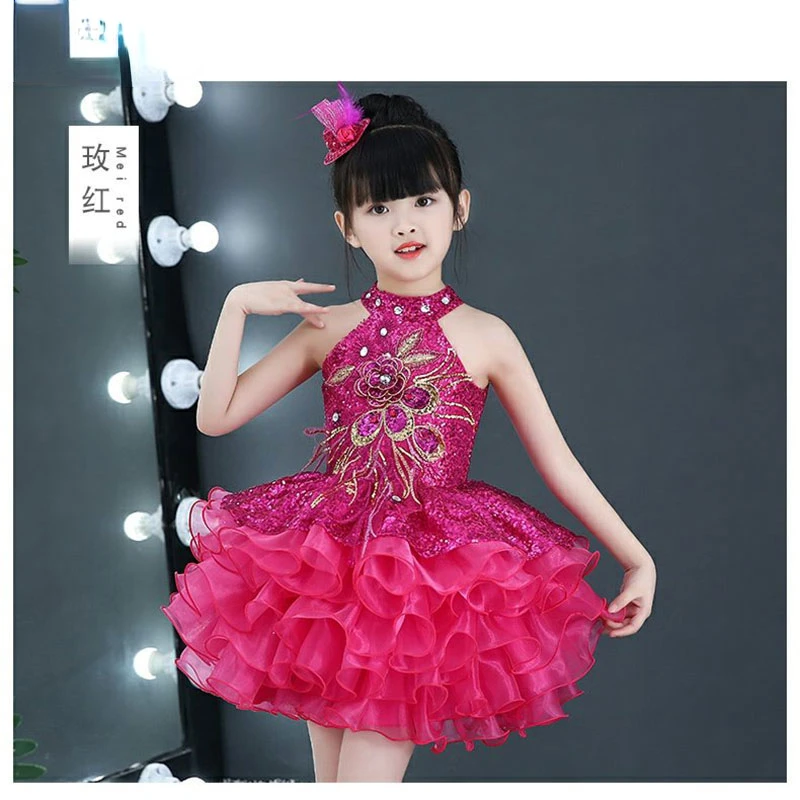 Children Modern Jazz Dance Costumes Kids Girls Stage Wear Birthday Wedding Party Ball Gowns Flower Toddler Cupcake Pageant Dress