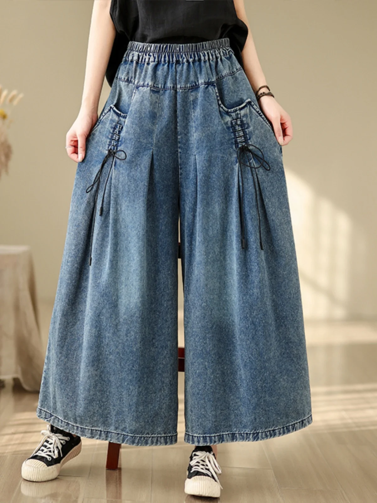 Waed-pantalones vaqueros Vintage de cintura alta y pierna ancha para mujer, falda holgada adelgazante, pantalones vaqueros de corte recto, corte holgado, primavera y verano