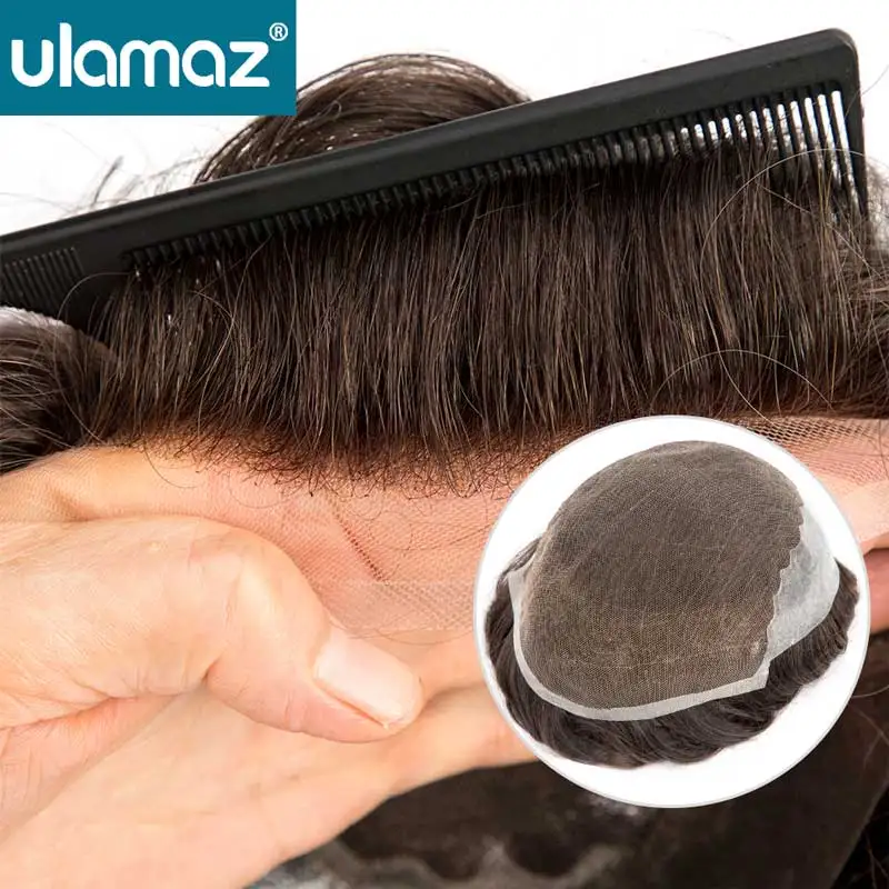 

Мужской парик Fine Lace Pu с супернатуральной линией роста волос, французская кружевная система для мужчин, 100% натуральные человеческие волосы, парик Q6 для мужчин