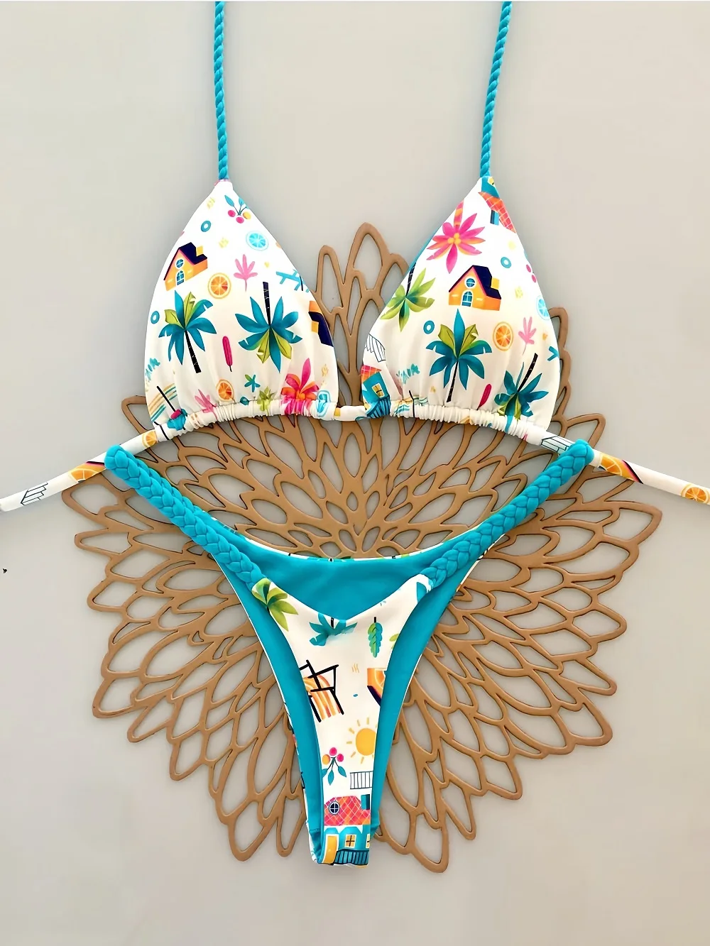 

Сексуальное треугольное бикини с эффектом пуш-ап, бразильский купальник для женщин, с принтом, с подкладкой, стринги, купальный костюм, Maillot De Bain Femme