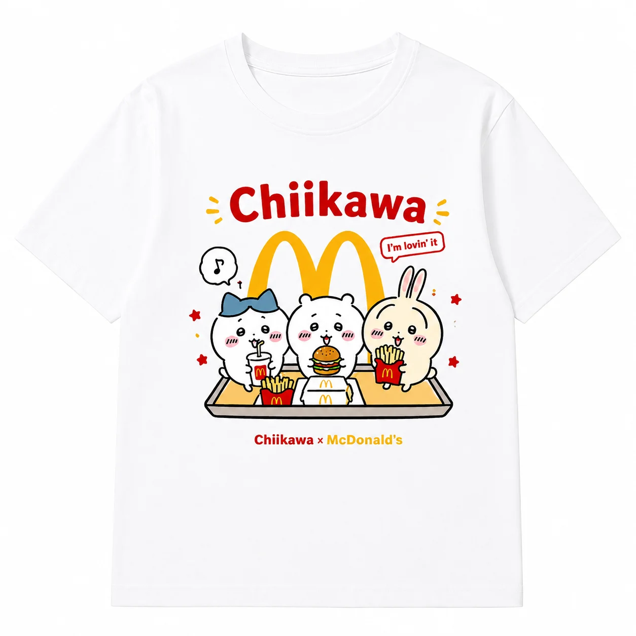 Kawaii Cute Aesthetic Chiikawa McDonald's Collab Burger Fries Print Cotton Breathable Men Women Universal Crew Neck T-Shirt