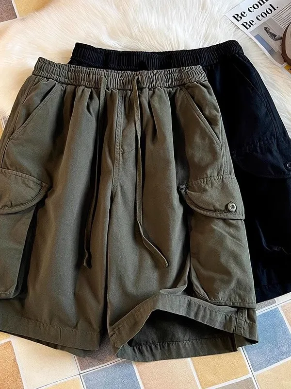 

Японская уличная брендовая рабочая одежда с тяжелой талией, мужские летние уличные свободные повседневные брюки большого размера «пять четвертей»