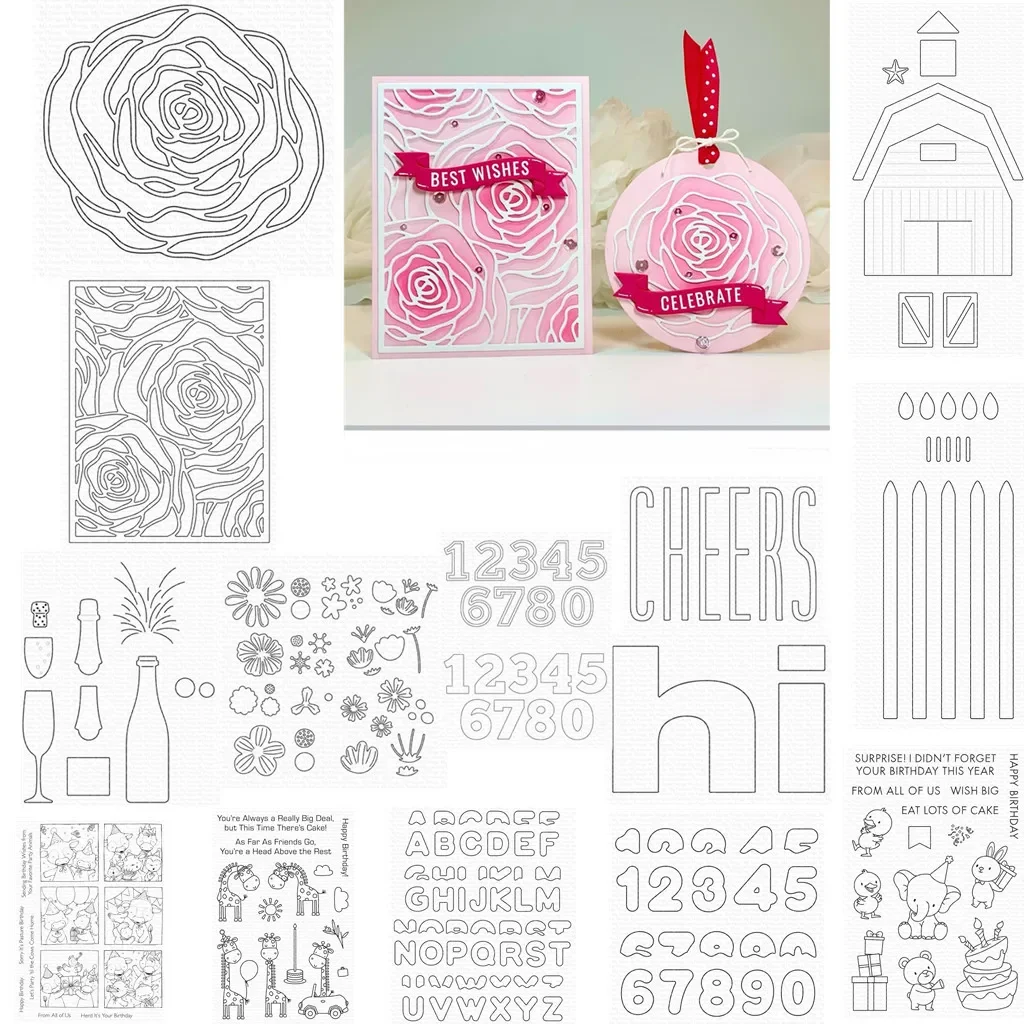 

Rose 2026 Happy New Year Metal Cutting Dies Mold Craft Decoration Embossing Template Making Card DIY Greeting Card Handmade
