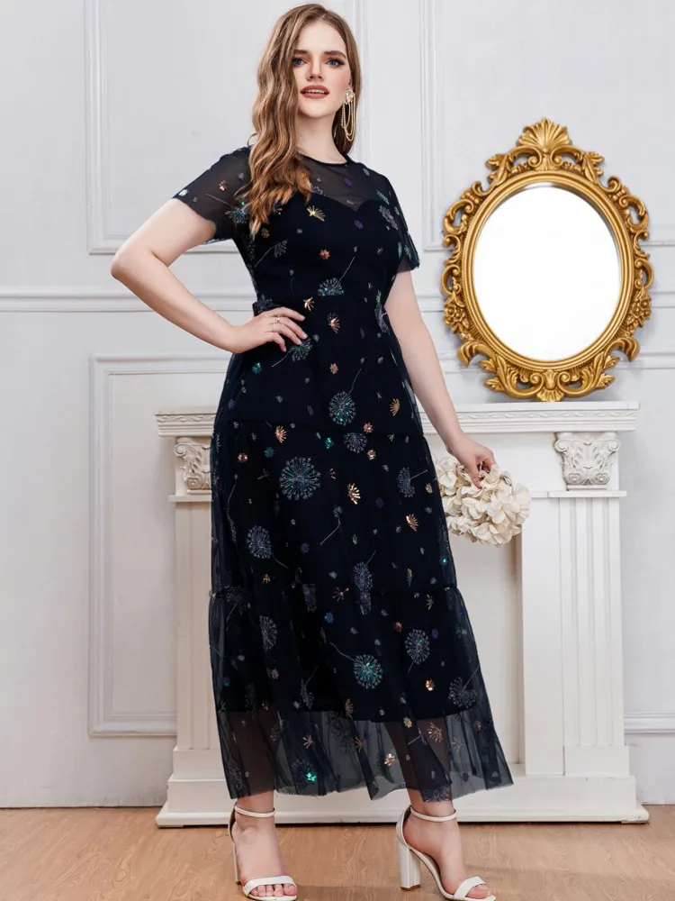 L-4XL Plus Size Kleidung Abendkleider Damen Kleidung Roben Kurzarm Street Style Casual Big Size Übergroßes Maxikleid