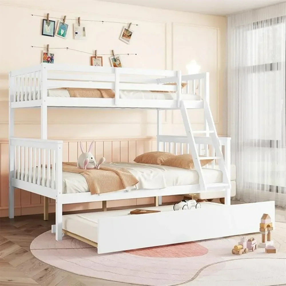 Bunk Beds Wood Twin Over Full Bunk Bed with Two Storage Drawer, Convertible To 2 Separated Beds (White) Bunk Beds for Kids