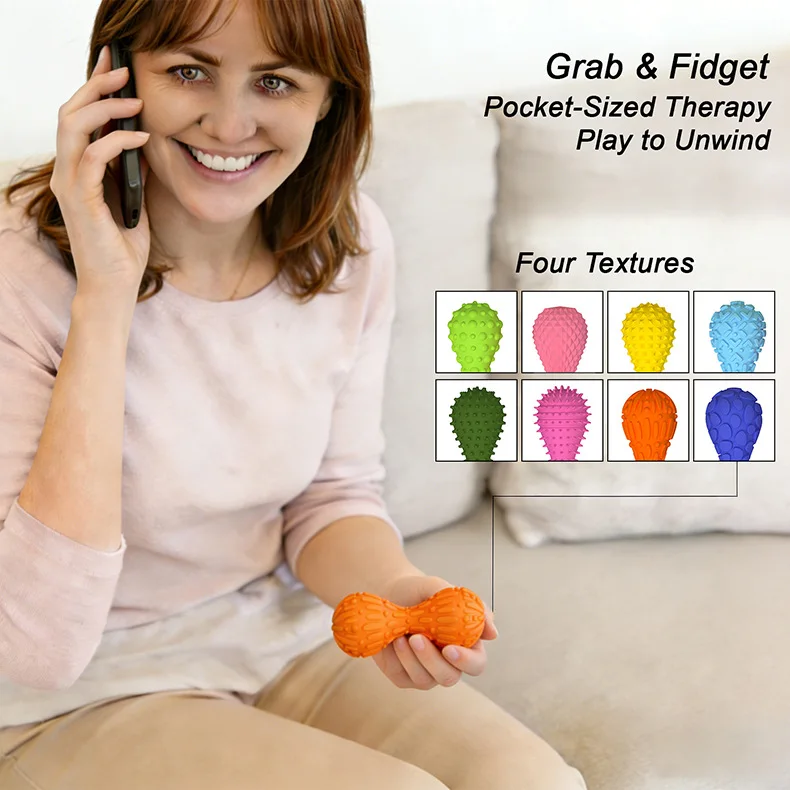 Textured Peanut Massage Ball Fidget Dumbbell Stress Relief Muscle Therapy Sensory Tactile Gadget Pocket Handheld Relaxation Toy
