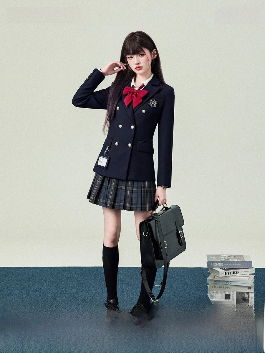 

Миссис Flower Bell JK orm Двухрядный школьный женский костюм на пуговицах с застежкой на талии Верхняя одежда для поездок на работу Чистый цвет