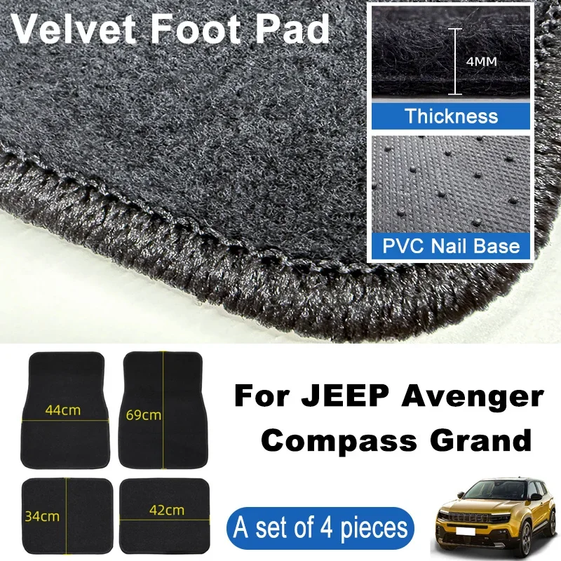 

For JEEP Avenger Compass Grand Cherokee Car Floor Mats Black Non-Slip 4Pcs Front & Rear Foot Mats Carpets Rugs Auto Interior