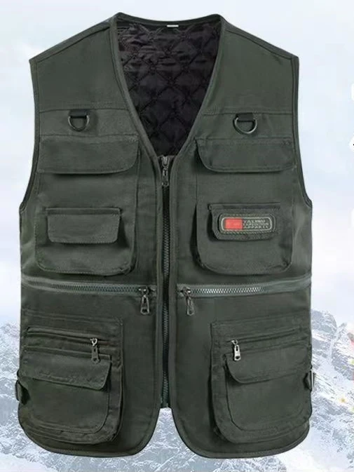 

Men's Fce Lined Cotton Vest Outdoor Winter Fiing Warmth Large Size Dad Multi ket Casual Faion Polyester Nylon Co...