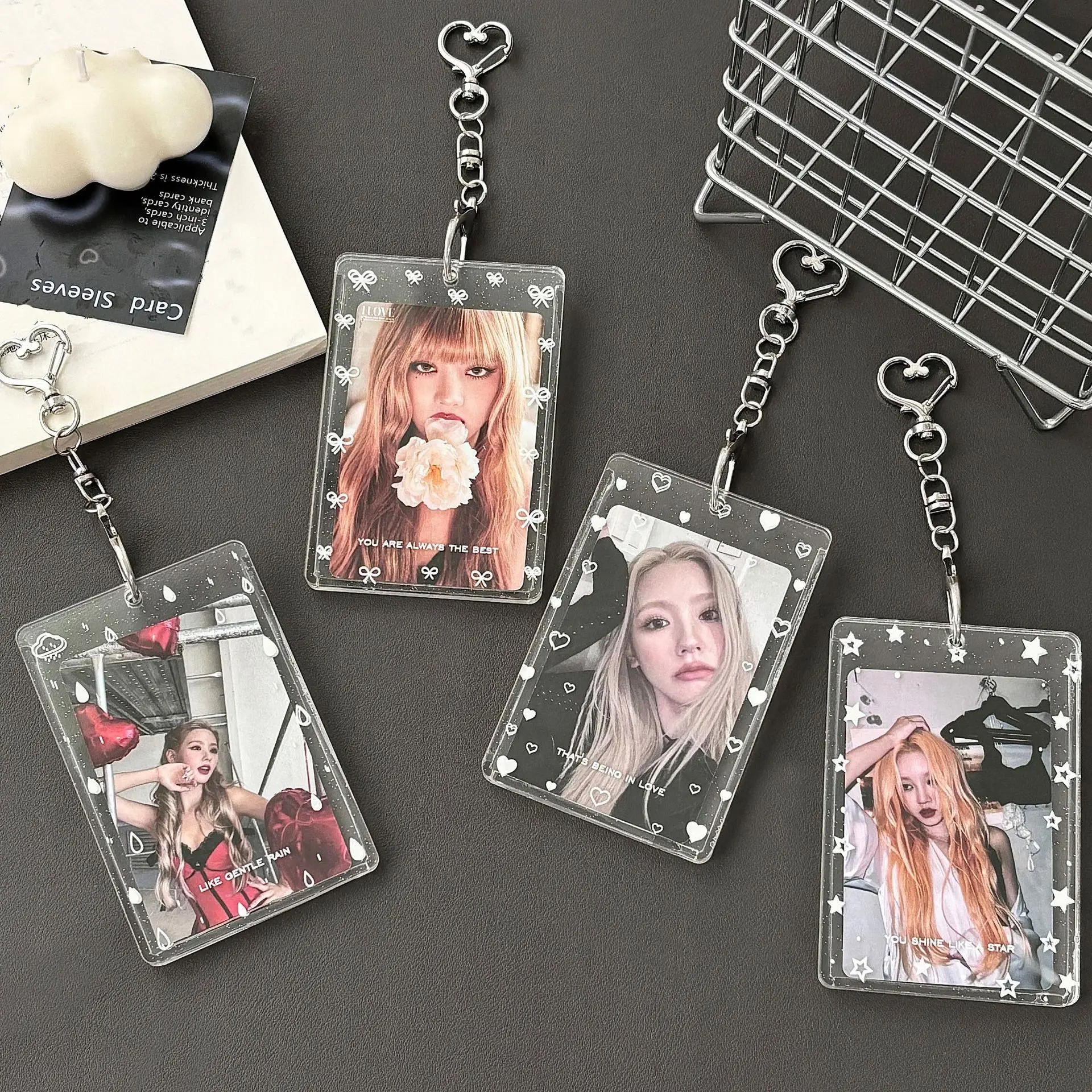 MINKYS Transparent Clear Acrylic 3 inch Kpop Photocard Holder Photo Card Holder Bag Pendant School Stationery