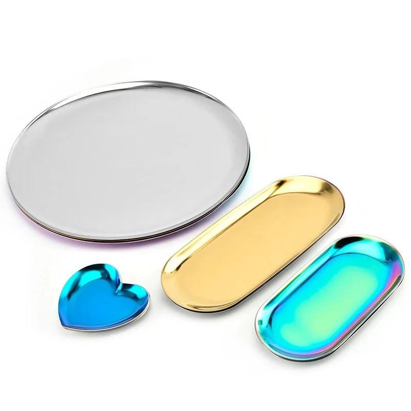 Korean Style Stainless Steel Storage Tray Dessert Plate Nut Fruit Cake Tray Tea Tray Desktop Cosmetic Jewelry Tray