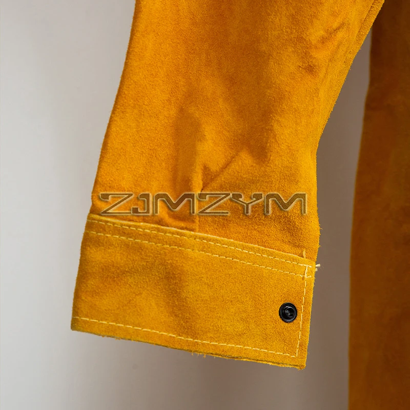 Leather Welding Apron with Sleeve, Heavy Duty Protective Welding Jacket, Heat Flame Resistant Welding Coat for Men Women