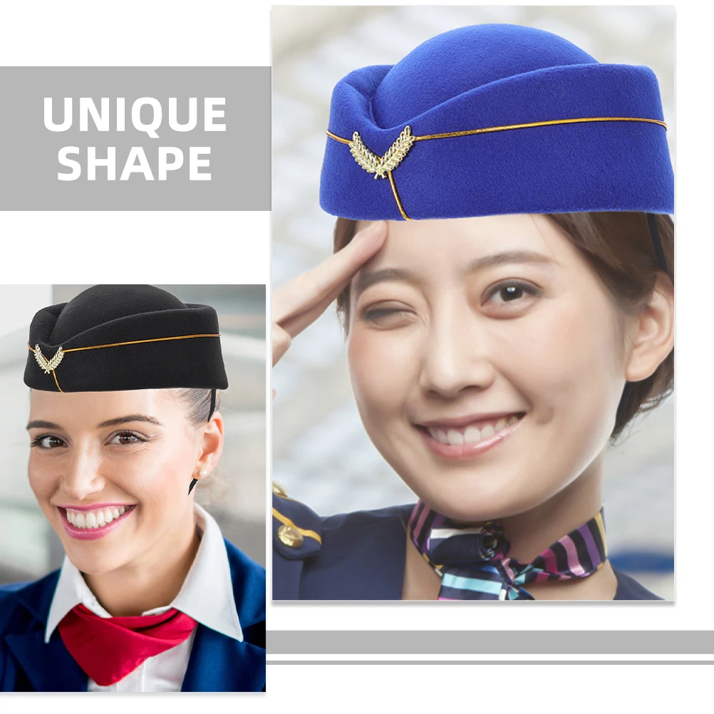 

2 Pcs Stewardess Hats Women Uniform Beret Flight Attendant Costume Accessories Black Blue Stylish Design Easy Wear