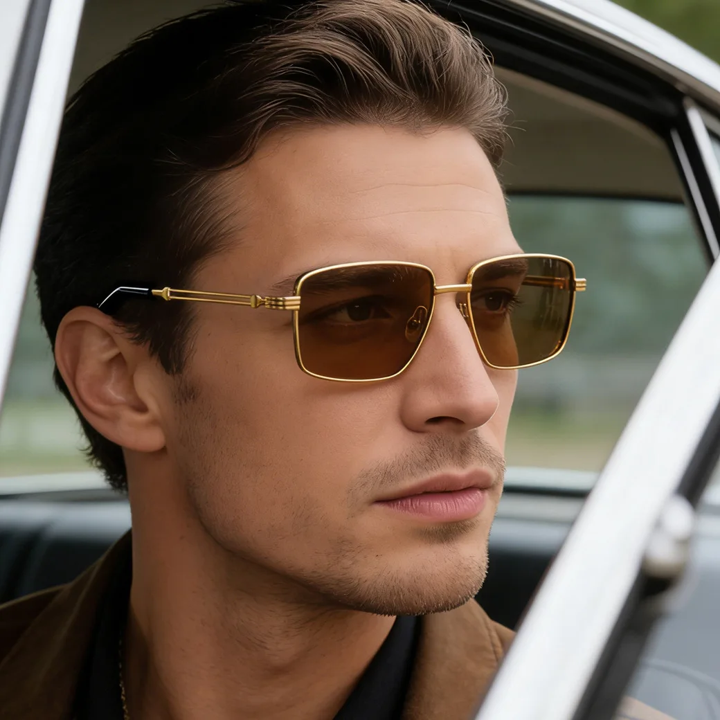 Top Quality Trendy Anti-ultraviolet Sunglasses for Men Titanium Full Rim Square Polarized Sun Glasses Male UV400 Sunglass Shades