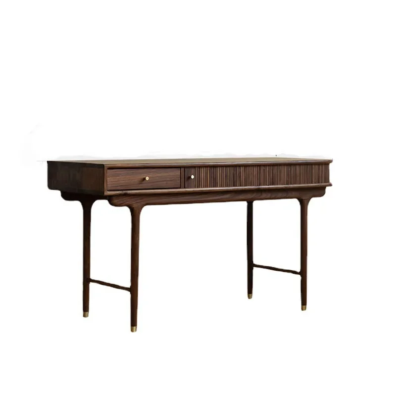 

Nordic black walnut all solid wood desk simple Japanese light luxury computer desk living room large long desk