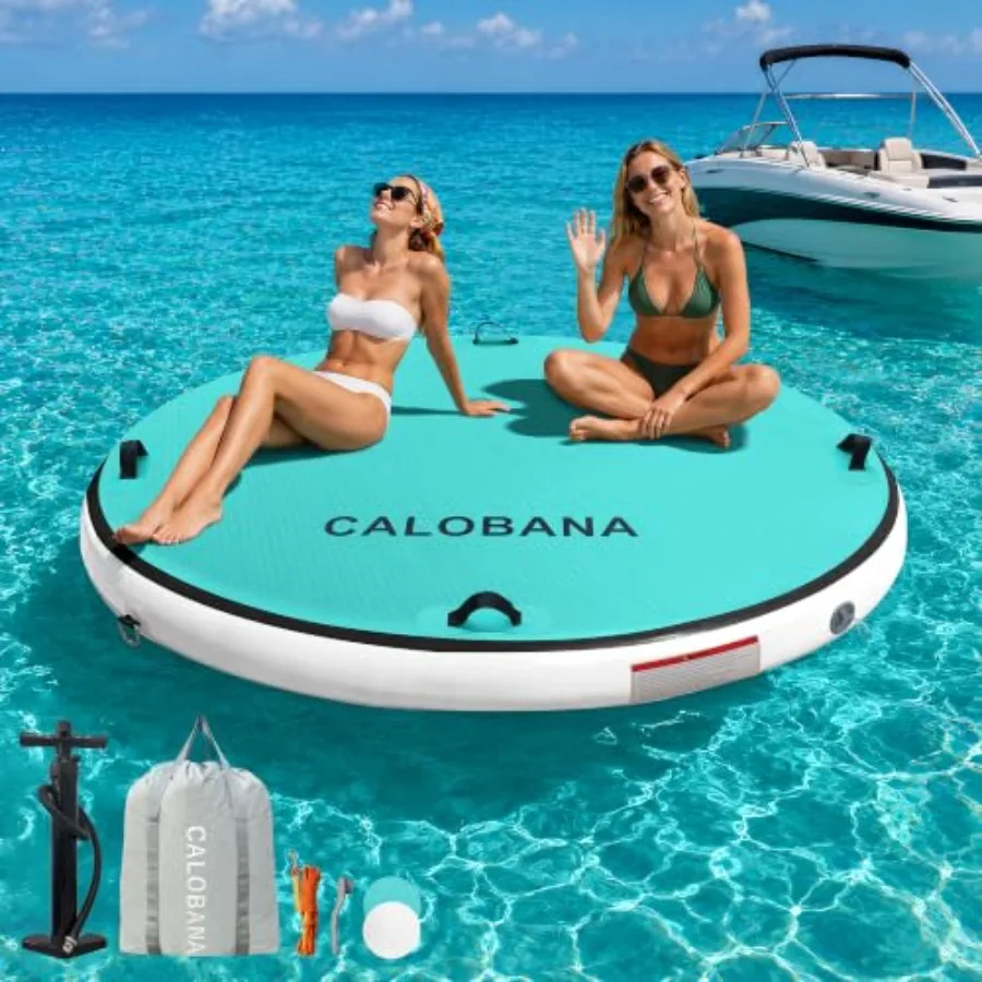 Inflatable Round Floating Ring for lake, river, beach, and pool parties; durable PVC material; vibrant blue color; extra-large