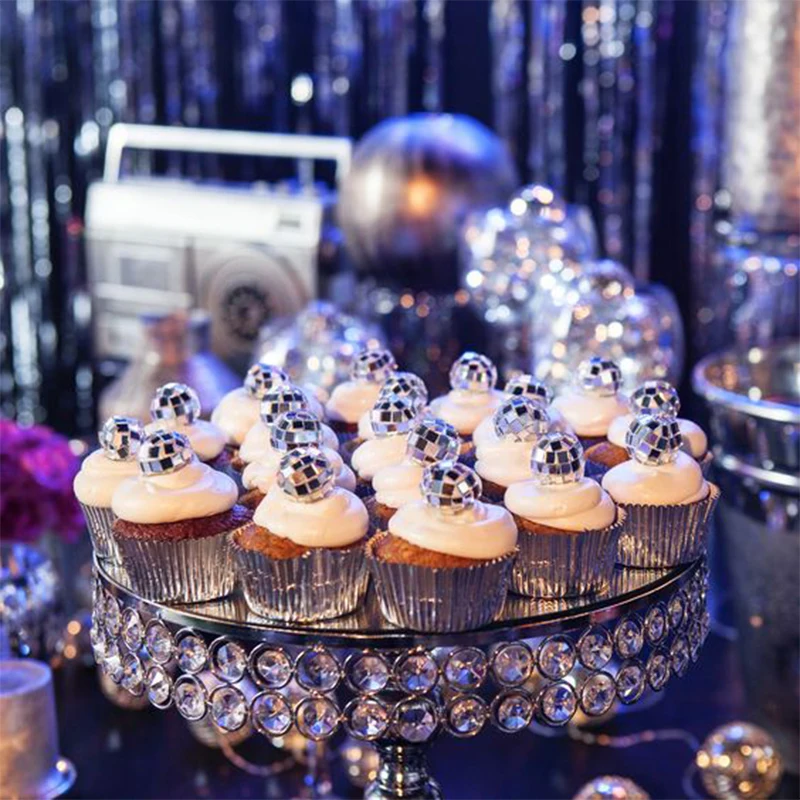 5/10pcs Mirror Ball Cake Toppers Silver Disco Ball Cake Decorations 70s Retro Disco Themed Dance Party Birthday Party Supplies