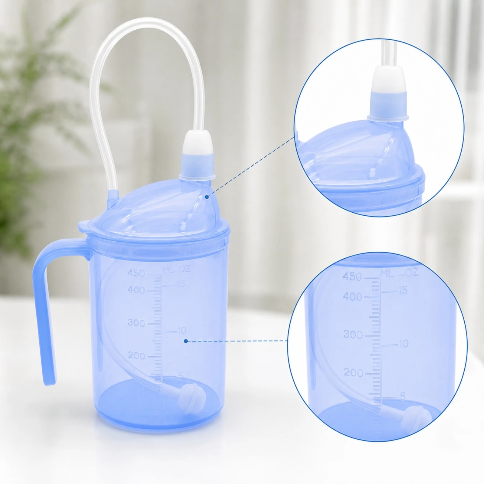 Tasse d'Allaitement avec Paille, Tasse de Convalescence Graduée avec Poignée, Qualité Alimentaire, pour Patients, Chevet, Soins à Domicile
