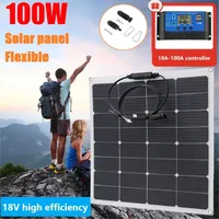 30A Solar Panel 100W 18V Flexible Solar Panel Kit Complete Controller 12V Portable Efficient Solar Cells Phone Charge Camping RV